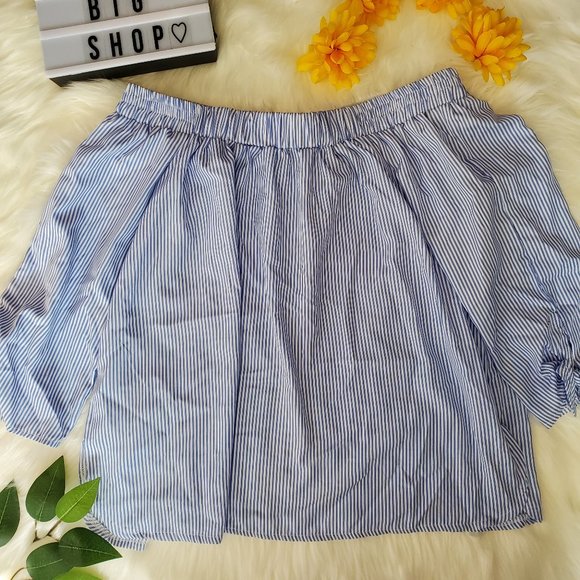 Simply Couture Off Shoulder/Blue&White/Size L - Picture 1 of 8